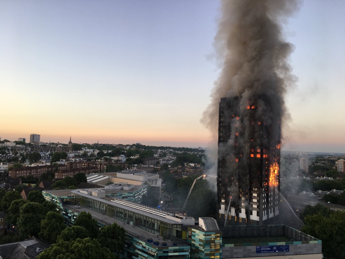 Grenfell Tower on fire at 4:43 a.m. on June 14, 2017